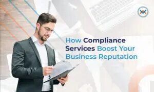 A person holding a book or a checklist, symbolizing the process of checking off a compliance list for a business.