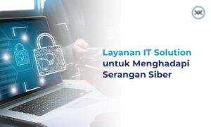 Laptop dengan ikon gembok yang menggambarkan layanan IT solution untuk keamanan data.
