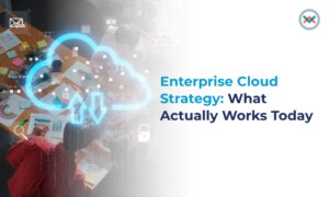 IT team discussing cloud strategy for business operations