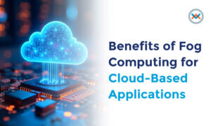 Fog computing illustration showing a glowing cloud connected to a microchip.